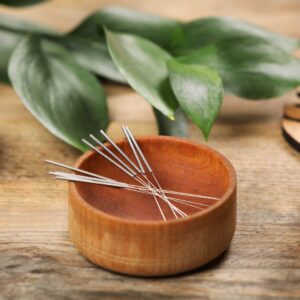 acupuncture needles and leaves